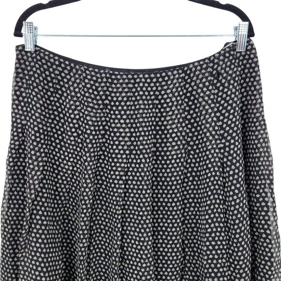 Anne Klein Silk Skirt 14 Black White Polka Dot Red Lace Hem Full Flare Pinup - Picture 4 of 9